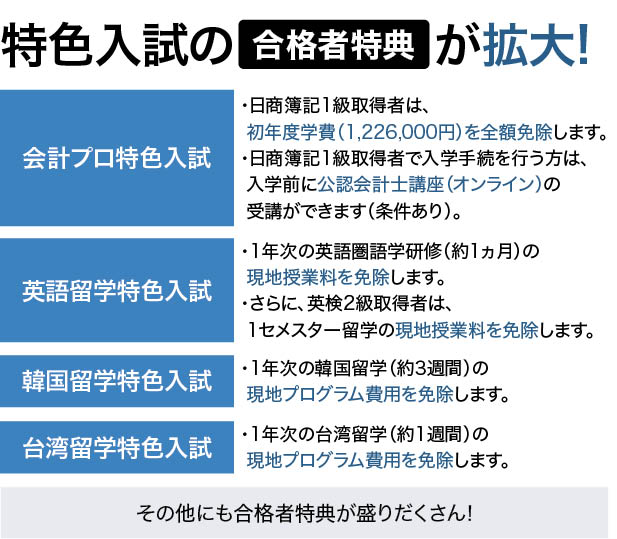 特色入試の合格者特典が拡大！